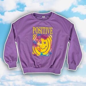 ❤️ NWOT SHEIN Kids Positive Graphic Crew Sweatshirt Smiley Face Positivity Happy